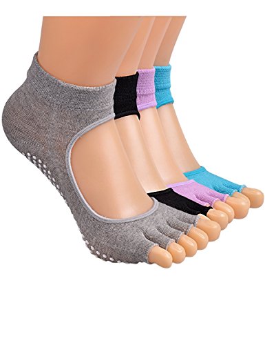 CozyWow Women's Cotton Non Slip Gym Toeless Yoga Socks with Grips