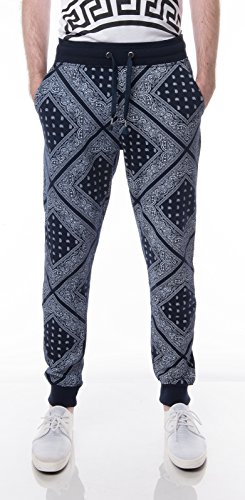 URBAN K Mens Fleece Bandana Paisley Joggers Drawstring Jogger Pants
