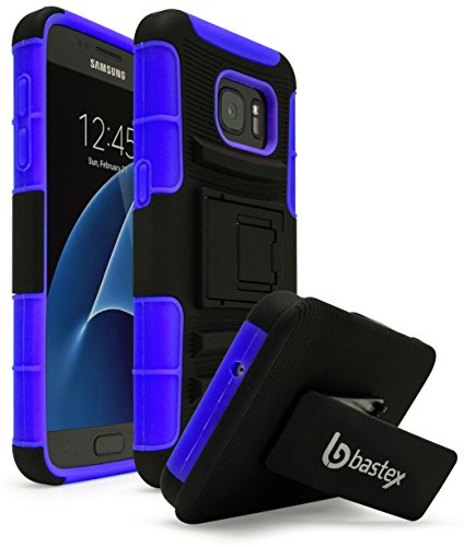 Galaxy S7 Case, Bastex Heavy Duty Hybrid Rubber Silicone Cover with Protective Kickstand Holster Belt Clip Case for Samsung Galaxy S7 (Blue/Black)
