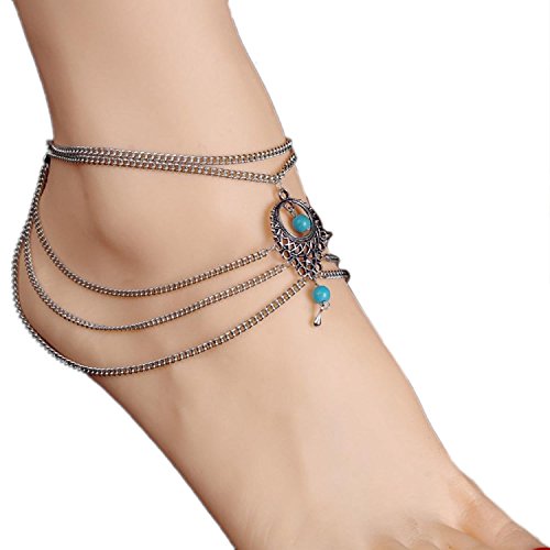 BeOne®Charming Bohemia Chain Tassel Hollow Charm Beach Barefoot Sandal Foot Turquoise Anklet Arm Harness Slave Chain Armlet Bracelet