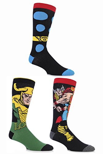 SockShop Men's 3 Pair Marvel Thor and Loki Cotton Socks 7-12 Assorted