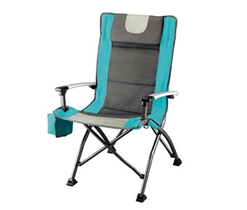 Ozark Trail High Back Chair, Turquoise, Ultra Durable Steel Frame, Adjustable Feet, With Cup Holder, Perfect Seat for Outdoor, Camping and Picnic