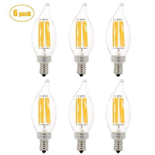 SUNMEG CA10 6W Candelabra E12 Base LED Bulbs, LED Filament Bulb, 2700K Warm White, Equivalent to 50W Incandescent Bulbs (6 Pack)
