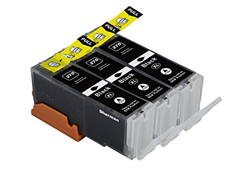 Sherman Ink Cartridges © Compatible Canon PGI-270 3 Pack Black Ink Cartridge for Printers: MG7720, MG6820, MG6821,MG6822, MG5720, MG5722, MG5721 Printer