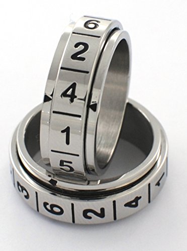 D-6 Spinner Ring. Stainless Steel, Even Odds for All Numbers, Replaces 6 Sided Dice for Gaming