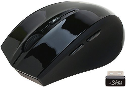 ShhhMouse Wireless 5-Button Optical Mouse with 1000, 1200 and 1600 DPI Switch - Black