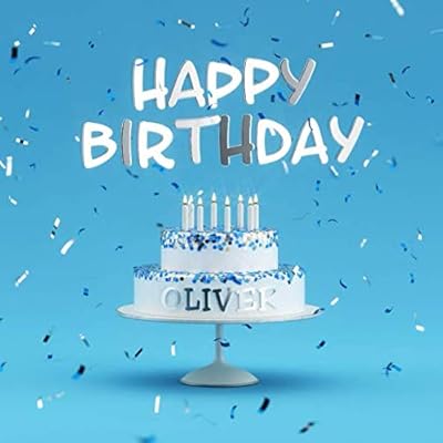 Happy Birthday Oliver: Blue Guest Book for Kids Birthday Party with Name