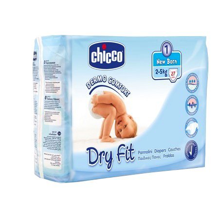 Chicco Couches Dry Fit Taille 1 Nouveau-Nés 2-5 kg — Lot de 3x27 couches (81 couches)