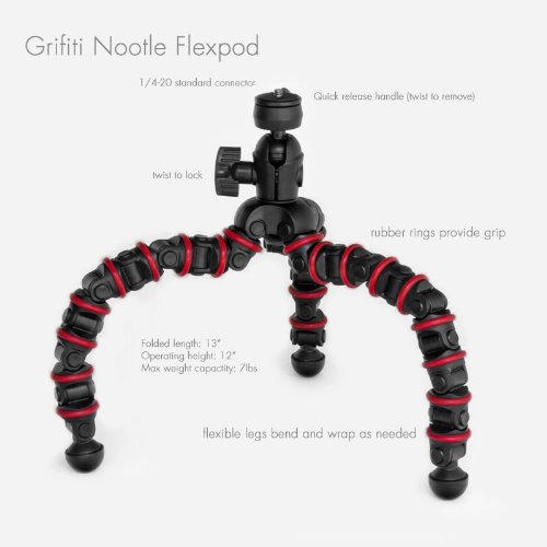 Grifiti Nootle Flexpod Flexible Tripod for Small DSLRs, Mirrorless, Compact Cameras, iPad Mounts, iPhone and Smartphone Tripod Mounts