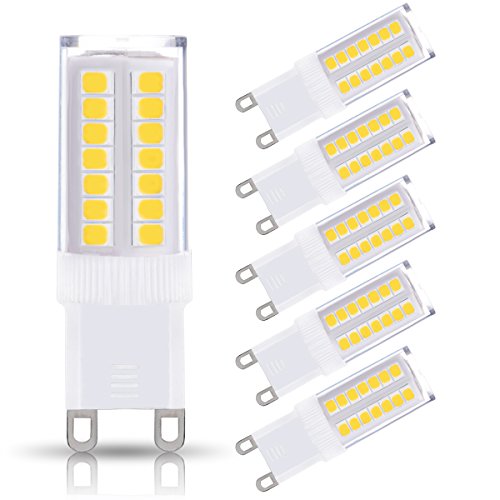 J&C G9 LED Light Bulbs, 5W (40W Halogen Equivalent), 400LM, Daylight White (6000K), 120V, G9 Bi-pin Base, G9 Daylight White Bulbs for Home Lighting (Pack of 5)