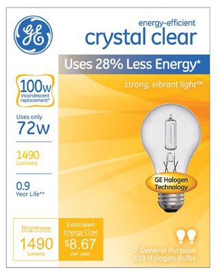 Ge Halogen Aline Light Bulb 72 W 1490 Lumens A19 Med Base Clear Carded 2 Pack
