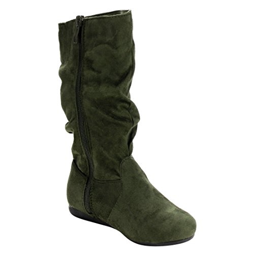Link Selena-23K Girl's Mid-Calf Solid Color Flat Heel Slouch Boots