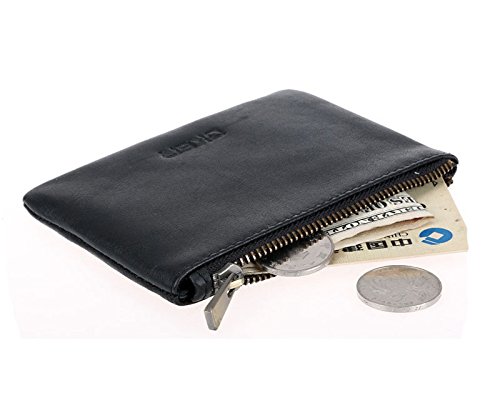 DEEZOMO Genuine Leather Simple Credit Card & Coin Wallet with Zipper for Men and Women