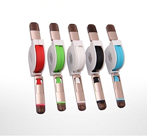 QKILL Newest! 5 PECES! 2 in1 Retractable Charger Data Sync USB Cable for iPhone 5 6 6S IPAD MINI AIR Samsung Andriod (5 PECES!)
