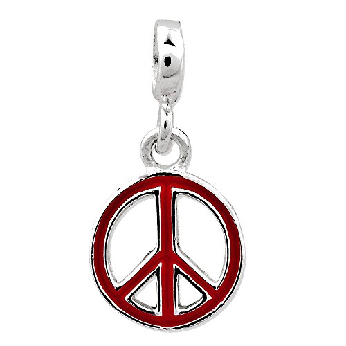 Algopix Similar Product 18 - Sterling Silver Red Enameled Peace Sign