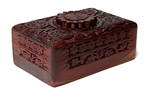 FindSomethingDifferent Rustic Handcarved Wooden Tarot Box Sun