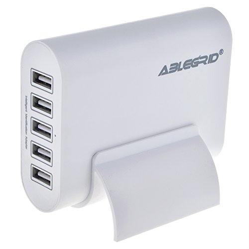ABLEGRID® 5V 10A 50W 5-Port USB Charger Travel Desktop Adapter Rapid Charging for Apple iPhone 6S, 6S Plus,iPad Air, mini,Samsung Galaxy S6, Edge, Plus and Many Other Devices (White)