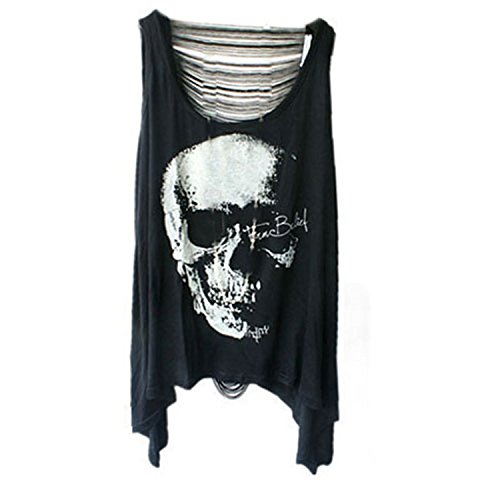 Iwoo Skull Head Pattern Hollow Back Women Tank Tops