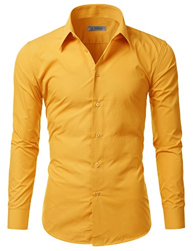 Doublju Mens Long Sleeve Basic Slim Fit Button Down Collared Dress Shirt