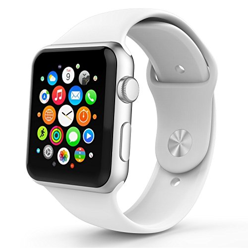 Apple Watch Band 42mm, BRG Soft Silicone Sport iWatch Band Replacement Wrist Bracelet Strap with Pin-and-Tuck for Apple Watch 42mm All Models - M/L White