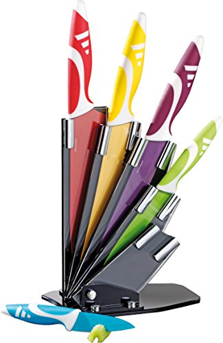 Esmeyer 291-526 5-teiliges Messerset RAINBOW, antihaftbeschichtete Klingen aus Spezialstahl, mit rutschhemmenden Kunststoffgriffen.