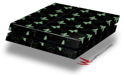 

Pastel Butterflies Green on Black - Decal Style Skin fits original PS4 Gaming Console