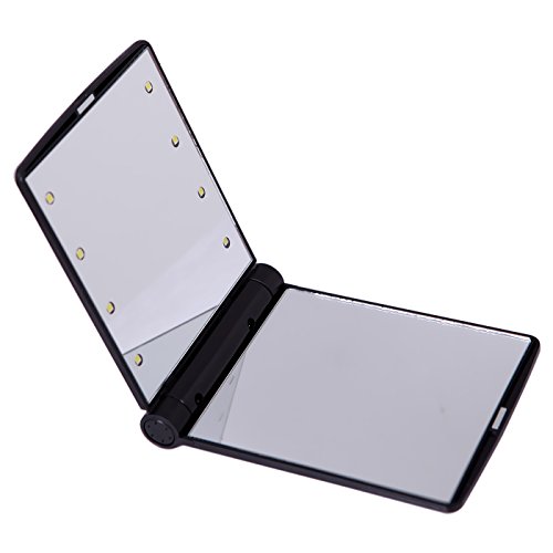 HDE Mini Portable Folding Makeup Cosmetic Folding Travel Pocket Compact Mirror with 8 Bright LED Lights