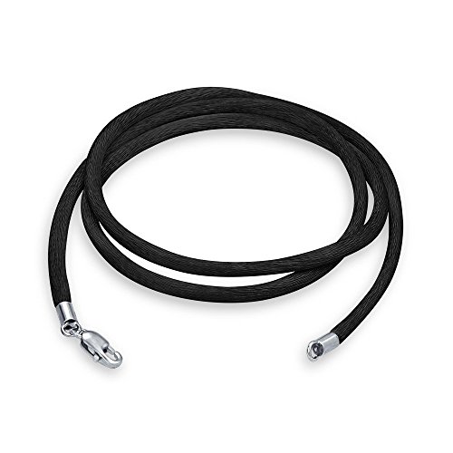 Bling Jewelry Black Silk Cord Chain Necklace 2mm with Clasp Silver Plated