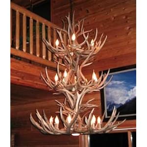 Rustic Lighting Triple Tier 18 Light Mule Deer Antler Chandelier w ...