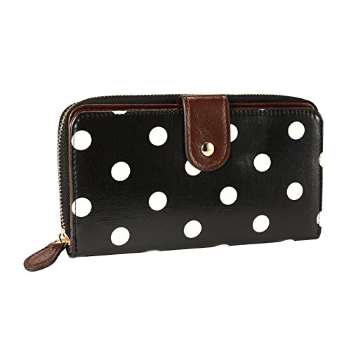 Polka Dots Designer Oilcloth Leather Purse Wallet Girls Wristlet Bag 2 Colors