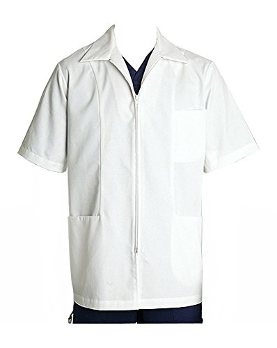Mr. Barco Men's 30 inch 3 Pocket Zip-Front White Medical Shirt (Size 34-48)