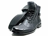 Mens Black Polar Fox By Delli Aldo Military Combat Style Lace up Calf High Boots Styled in Italy