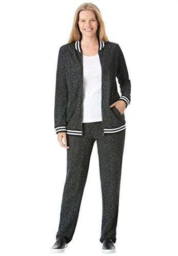 Women's Plus Size Knit Baseball Jacket & Pants Set