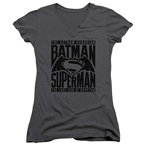Batman Vs Superman Title Fight Juniors V-Neck Shirt