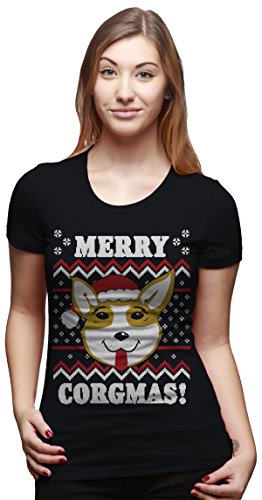 Womens Merry Corgmas Corgi Dog Ugly Christmas Sweater T shirt NAVY