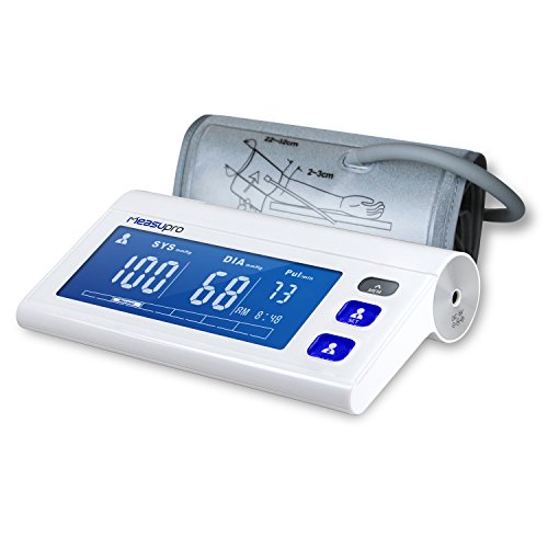 MeasuPro Arm Digital Blood Pressure Monitor with Heart Rate Detection, Hypertension Color Alert Display, Two User Modes, IHB Indicator, and Memory Recall