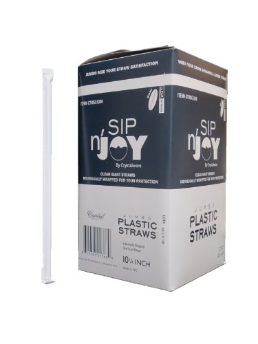 Crystalware Plastic Giant (Jumbo) Straws Individually Wrapped 10-1/4 Inches 300/box, Clear