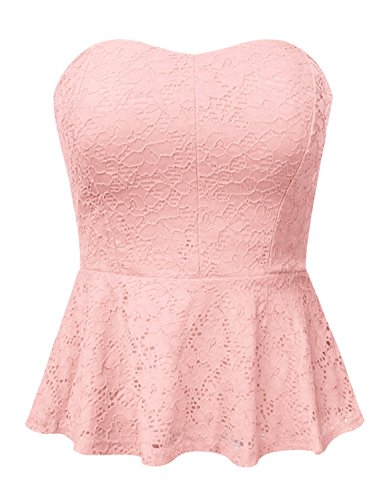 JJ Perfection Women's Solid Pattern Stretch Strapless Flared Lace Tube Top