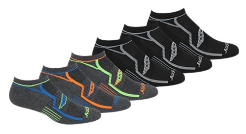Saucony Men's 6 Pack Performance No Show Socks, Grey/Blk Asst, 10-13 Sock/8-12 Shoe
