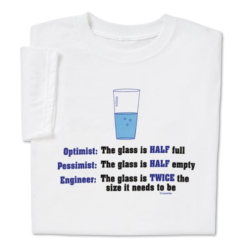ComputerGear Optimist Glass Half Full Pessimist Glass Half Empty Engineer T-shirt