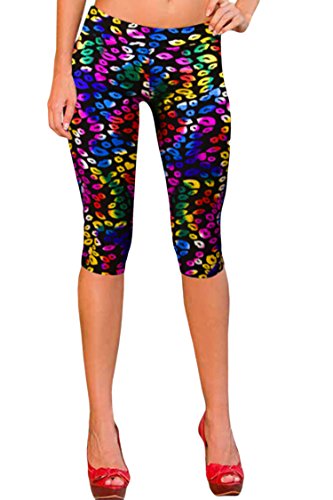 Pink Queen® Women's Workout Traning Capri Legging Knee Tights Wide Waistband