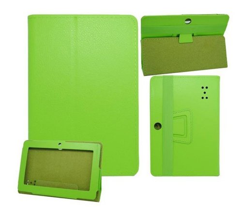 Wisedeal IKASEFU Universal Textured Slim Fit Folio Stand Leather Case Cover for 7 Inch Android Tablet(Q88) (Green)