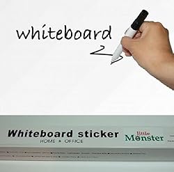 【little Monster】壁 に 貼って はがせる ホワイト ボード（白板）ウォール ステッカー 200ｃｍ×45ｃｍ マーカー ペン (黒)1本 + ホワイトマーカー(赤)1本 付き 防水 シール！リビング/キッチン/子供部屋/ 賃貸 物件 でもOK♪A180