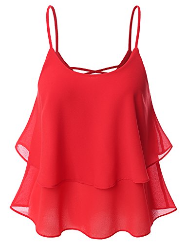 Doublju Womens Spaghetti Strap Loose Fit Flowy Chiffon Blouse Top