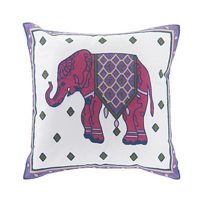 

Embroidered Elephant Cotton Decorative Pillow Cover