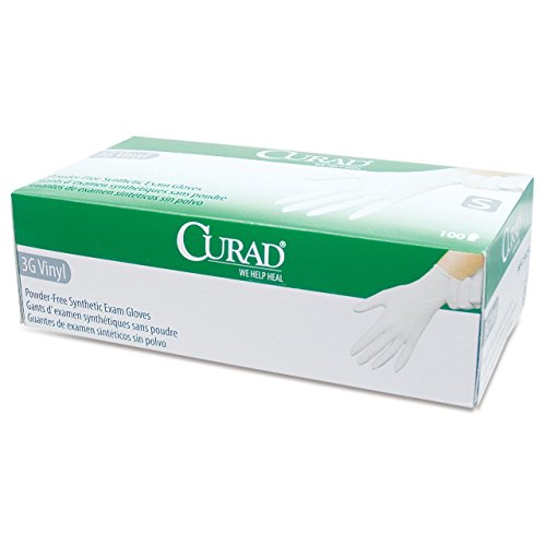 Curad Powder-Free 3G Vinyl Exam Gloves- Small -Box of 100