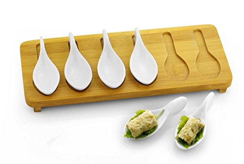 Algopix Similar Product 2 - Porcelain Tasting Spoons with Bamboo