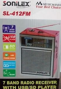 Sonilex 7 Band Radio with Mobile Charging Option Power Bank with AUX USB SD Card LED Light