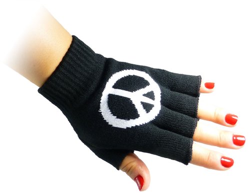 JTC Belt Unisex Half Finger Stretchy Fingerless Gloves One Size Fits Most White Peace Sign