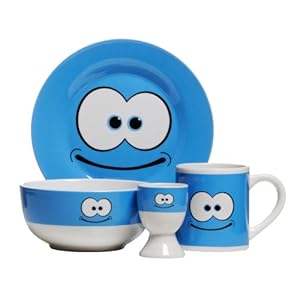 Премьер-Домашнее 4-Piece Funny Face фарфор Breakfast Set, Blue